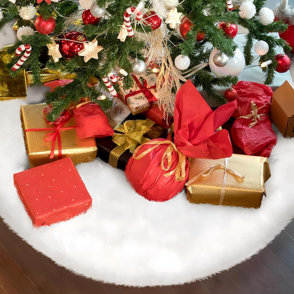 72 Inch White Christmas Tree Skirt,Faux Fur Large Tree Skirt for Christmas Tree Decorations Xmas Party Holiday