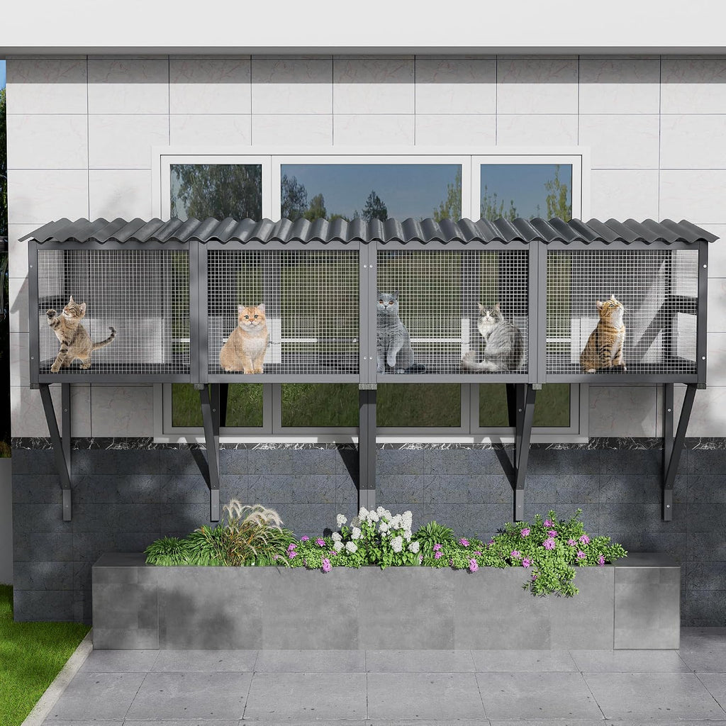 Outdoor Cat Window Perch, Catio Cat Enclosure Window Box, Grey
