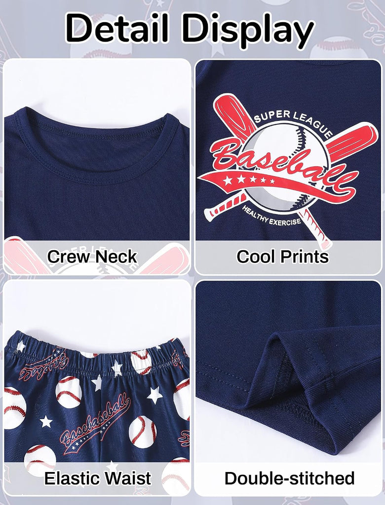 Boys Pajamas 3 Piece Summer Sleepwear Soft Short Sleeves Shorts Set & Long Pants Cool PJs