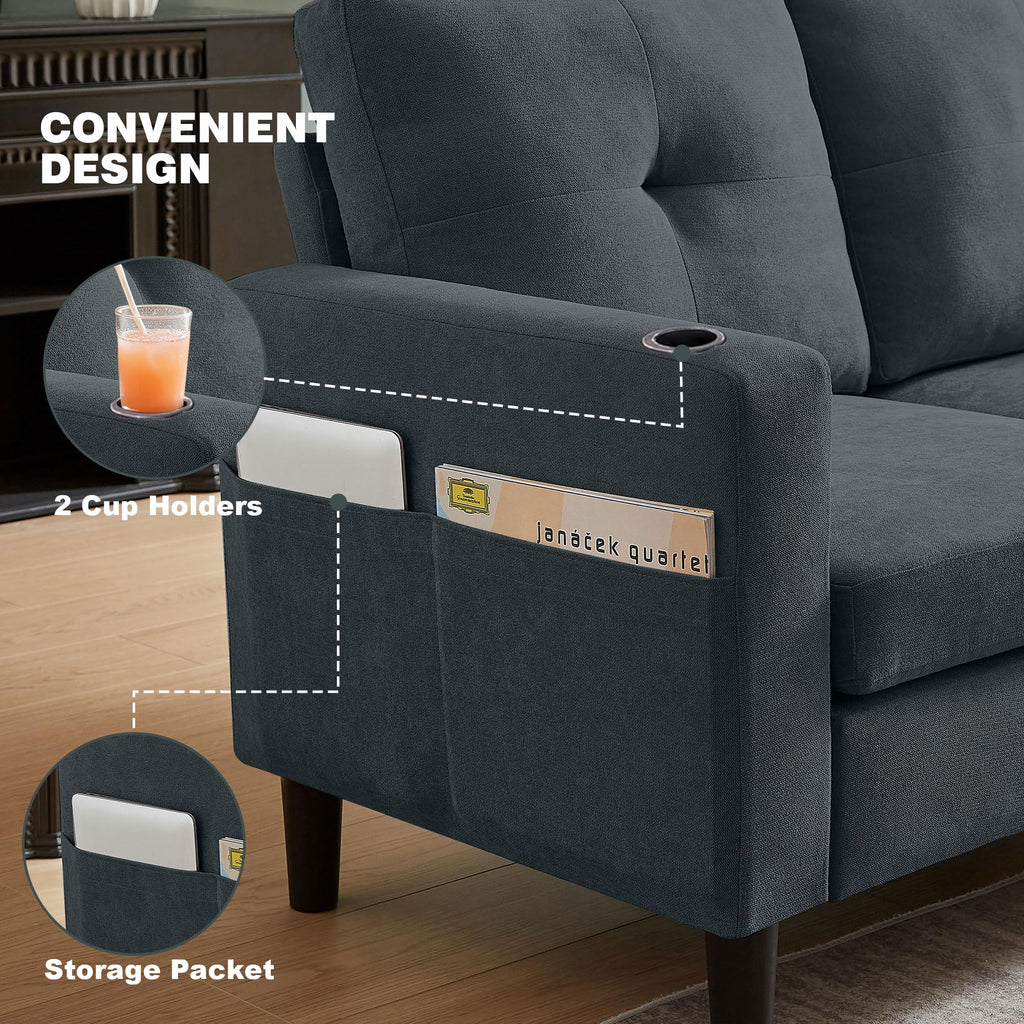 79" Convertible Sectional Sofa, L Shaped 3 Seat Couch with Storage Chaise