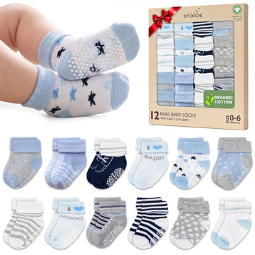 Organic Cotton Blend 12 Pairs infant sock with Grip Boy Non Slip