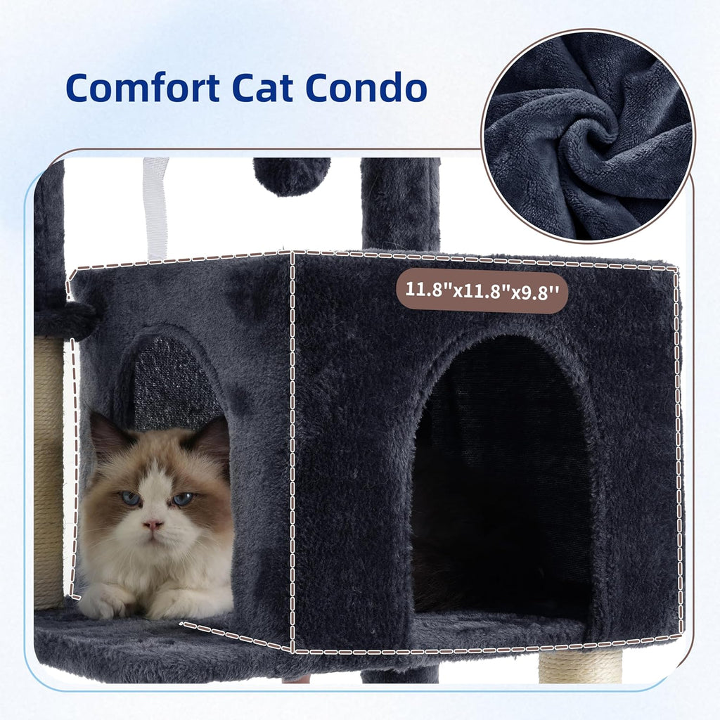 Cat Tree, Cat Tower for Indoor Cats, 43.3 inch Cat Tree Tower with Sturdy Steel Tube, Hammock
