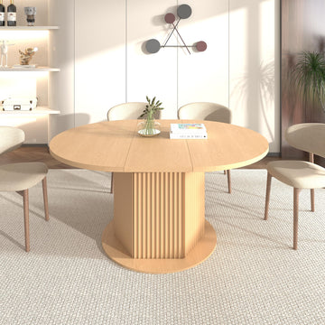 63" Round Extendable Dining Table, Expanding Dining Room Table for 10, Farmhouse Wooden Kitchen Extendable Table Oval