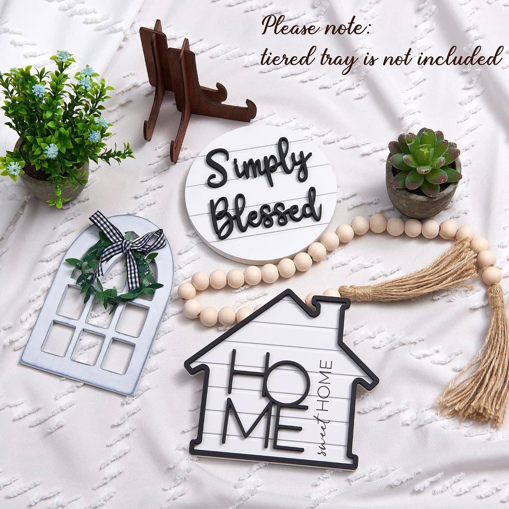 Rustic Farmhouse Tiered Tray Set with Succulent & Plant - Home Decor s (Set of 8 Without Trays)