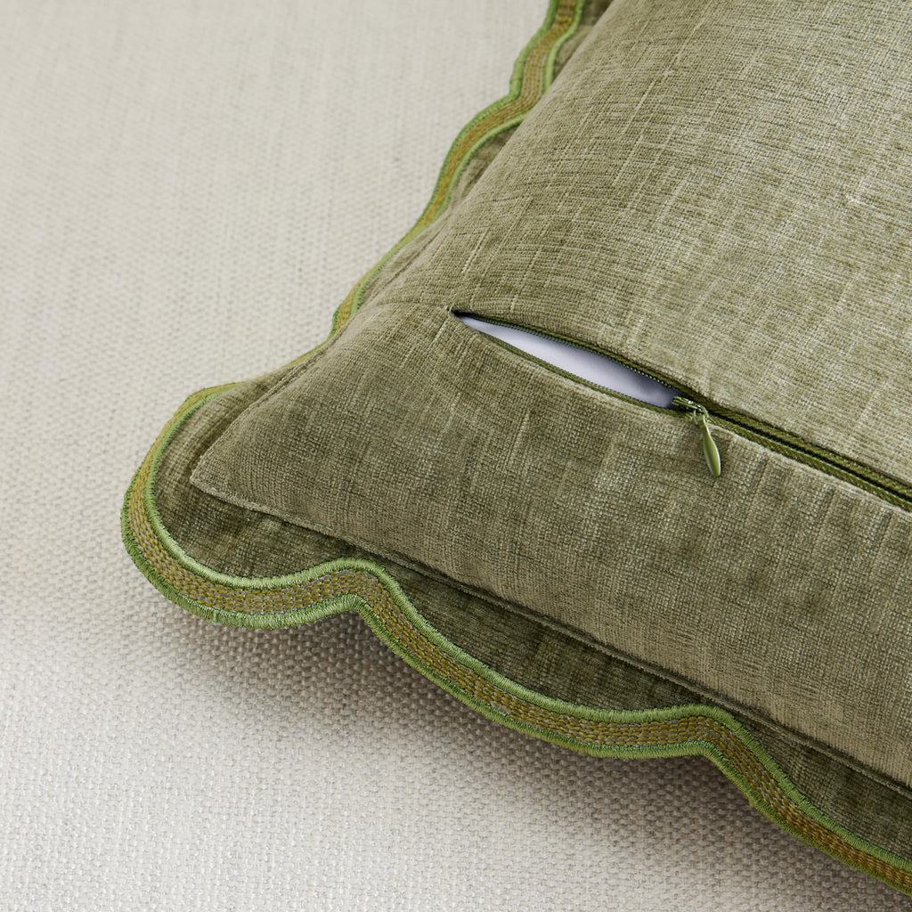 Sage Green Scalloped Pillow Cover Pack of 2 Spring Chenille Decorative Throw Pillow Covers 20x20 Cute Boho Couch