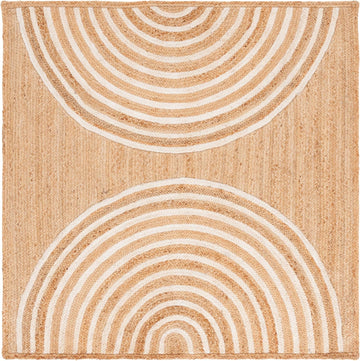 Natural Fiber Collection Area Rug - 6' Square, Natural & Ivory, Rustic Farmhouse Style, Handmade Jute, Ideal for the