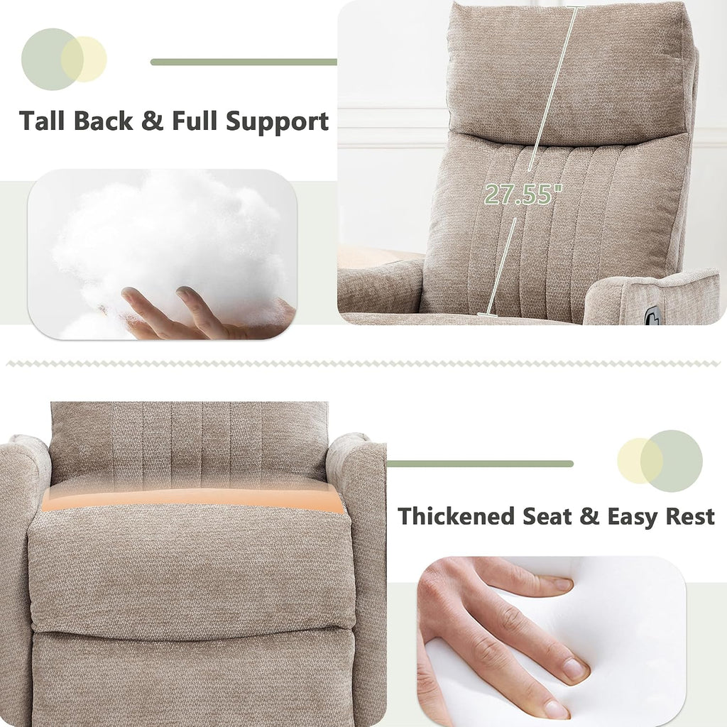 Swivel Rocker Recliner, Glider Rocker Recliner Chair, Manual Reclining Chair with Heated Massage, Small Spaces