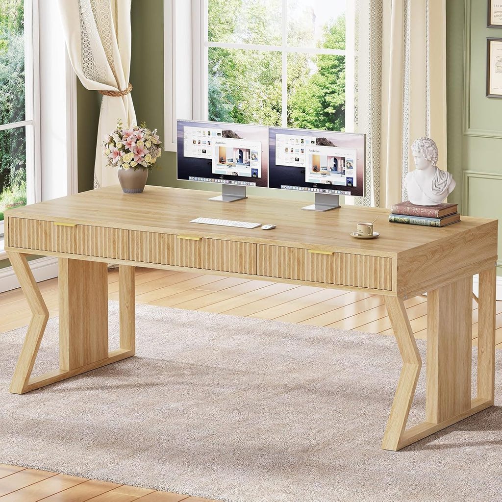 55" Executive Office Desk with 3 Drawers, Home Office Desk with Storage Drawers, Computer Writing Desk Study Table