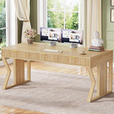 55" Executive Office Desk with 3 Drawers, Home Office Desk with Storage Drawers, Computer Writing Desk Study Table
