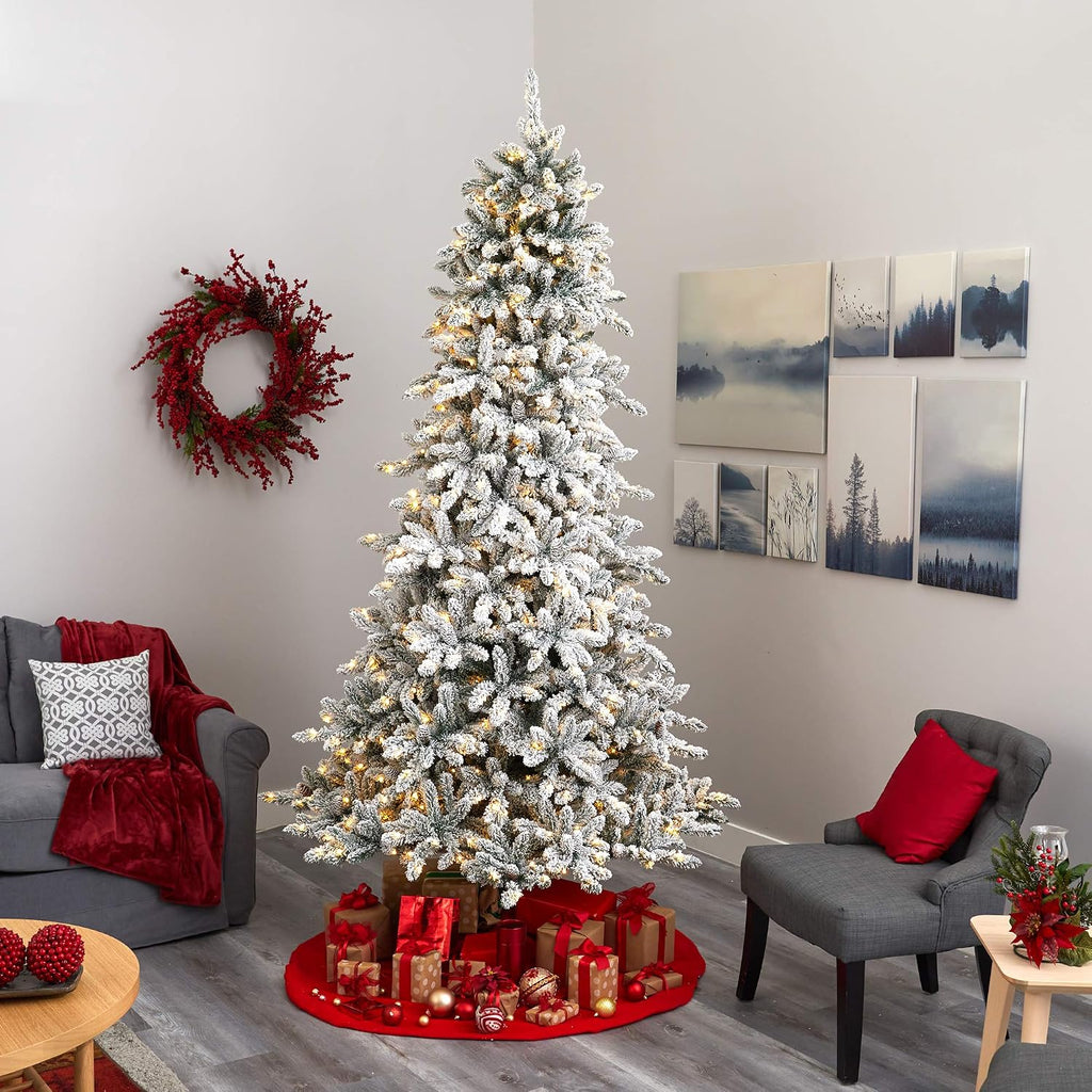 Flocked Livingston Fir Artificial Christmas Tree with Pine Cones and 650 Clear Warm LED Lights