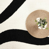 Abani Black and Cream Area Rug | White Abstract Swirl Wave Carpet | 8' x 10' Beige/Ivory Geometric Wave Design | for