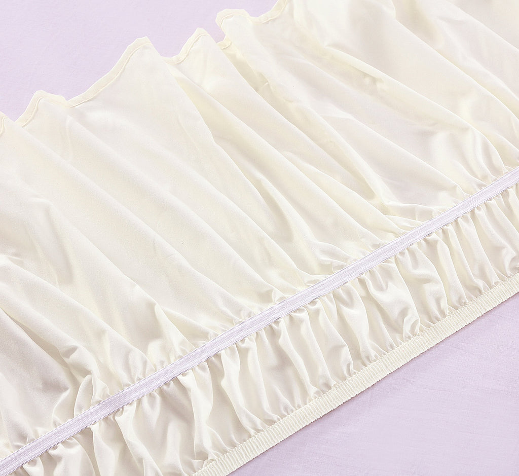 Wrap Around Elastic Bed Skirt for Queen & King Beds, 16" Drop, Ivory