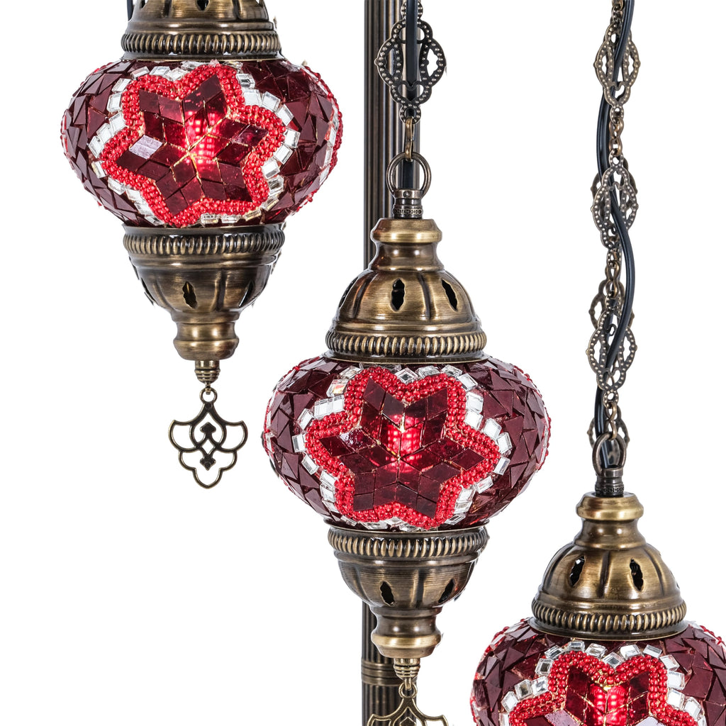 Turkish Mosaic Floor Lamp, 5 Globe Boho Lighting, Red