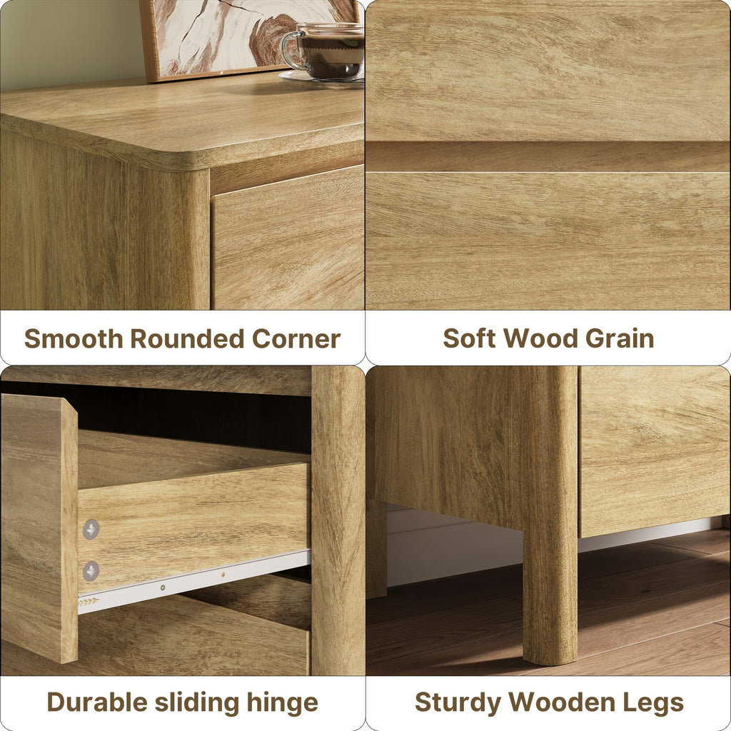 Oak 6 Drawer Dresser, 55" Wide Modern Wood Dresser