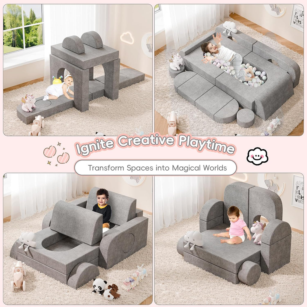 Piece Modular Kids Play Couch, Convertible Sofa, Grey