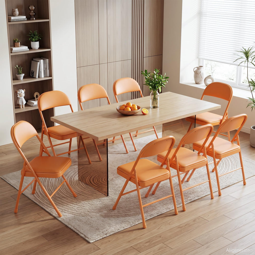 Folding Chairs Set of 2, Faux Leather Padded, Orange