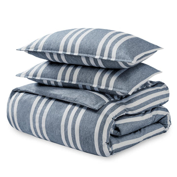 Duvet Cover Set (Stripe - Heathered Midnight Blue)