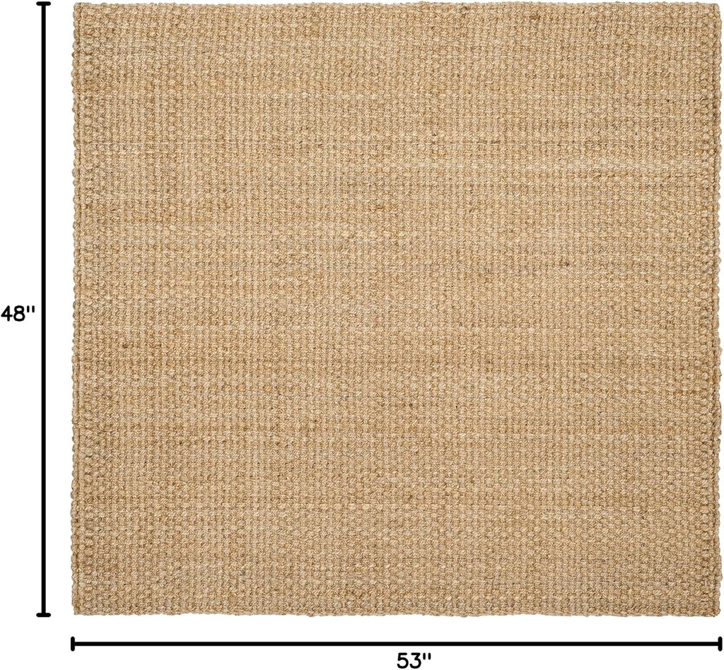 Area Rug 4' Square - Natural Fiber Collection - Natural Brown, Handmade Jute, Basketweave Design (NF401A)
