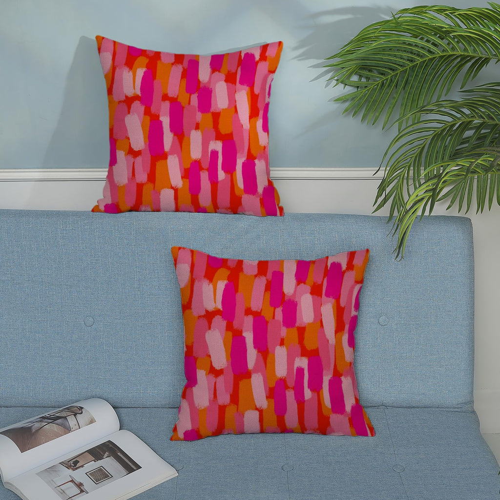 Preppy Hot Pink Pillow Covers 20x20 Inch 2 Pcs Burnt Orange Abstract Paint Decor Throw Pillows Modern Aesthetic Funky