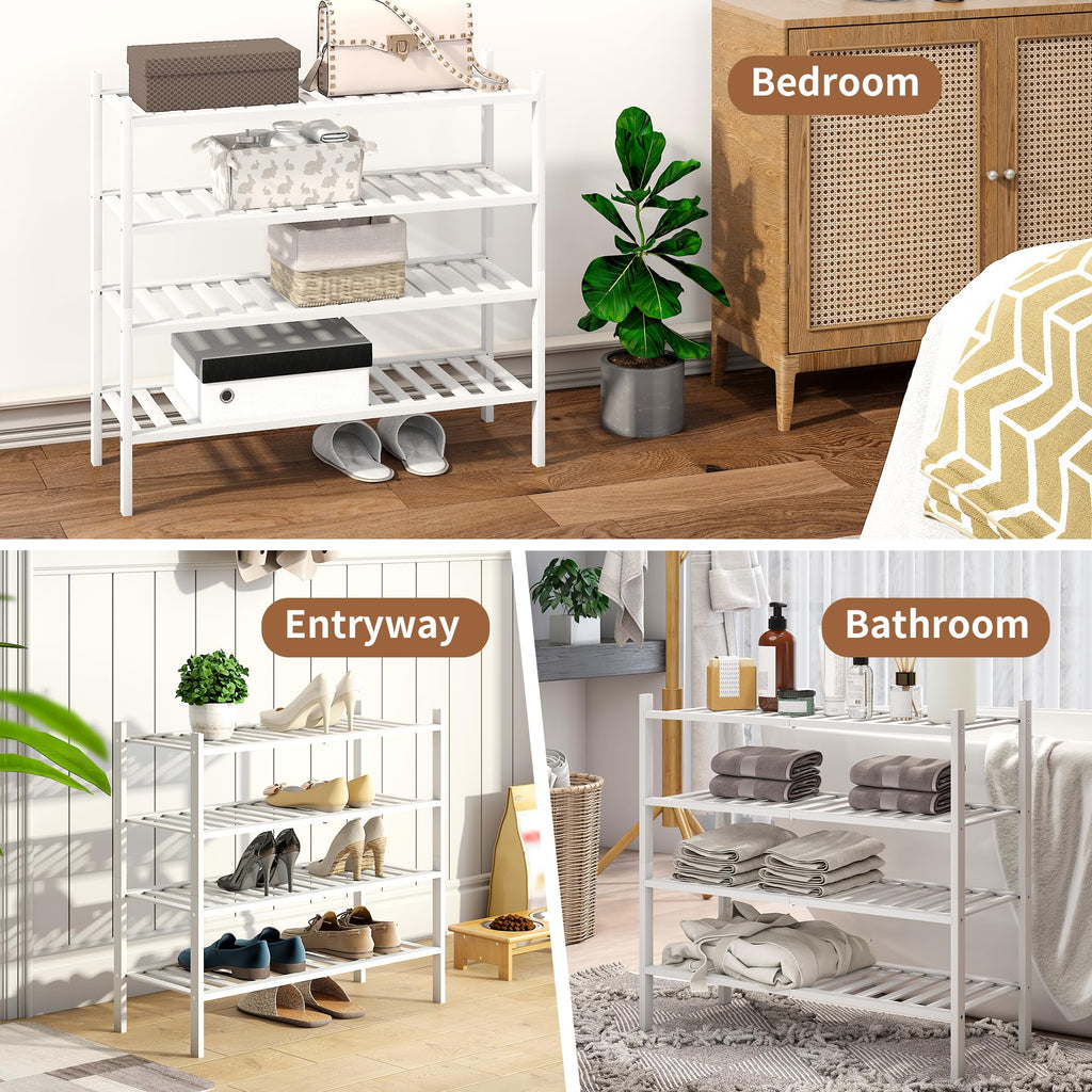 Bamboo Shoe Rack Stackable Shoe Shelf Storage Organizer for Unit Entryway Hallway and Closet Sturdy Freestanding Shoe