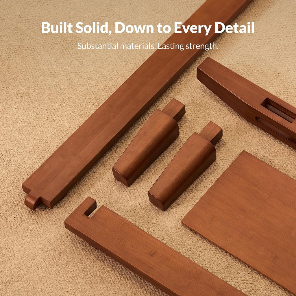 Bamboo Japanese Joinery Bed Frame Queen, Platform Bed, Walnut