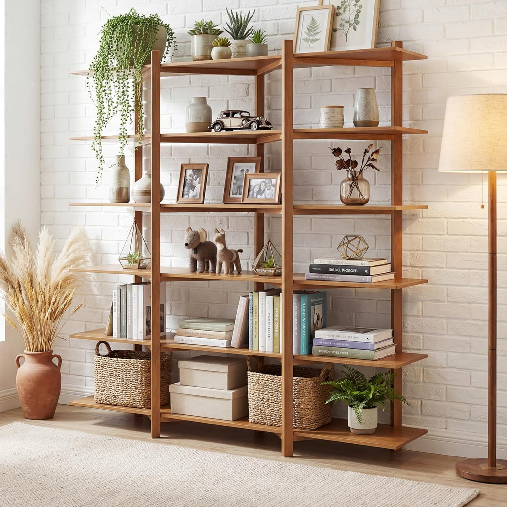 Marten 68.1" Tall 6-Tier Bookshelf, Wooden Open Storage Shelf with Solid Wood Support, Modern Open Back Display