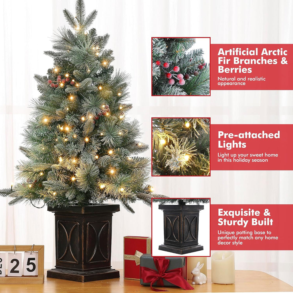 2Set 3FT Prelit Christmas Tree, Artificial Tree with Vintage Base