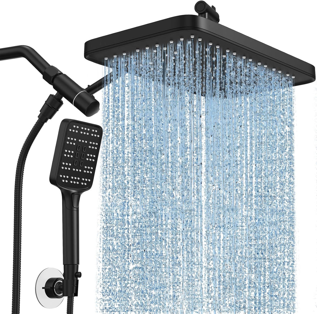 Rain Shower Head with Handheld Spray Combo Set, Adjustable 12" Rainfall Dual Shower Head, Double&Tandem Shower Head