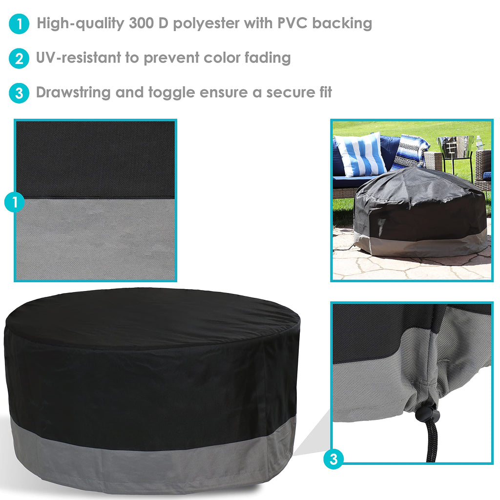 Durable Patio Fire Pit Cover, Round, Black & Gray, 48"