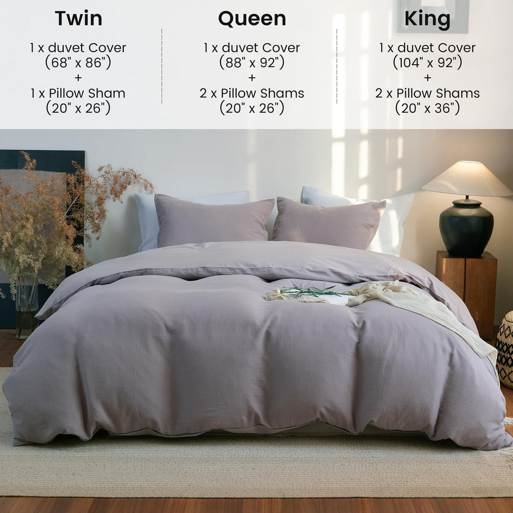 Muslin Duvet Cover Set, 100% Washed Cotton Cooling Duvet Cover for Summer, 3 Pieces Linen Like Gauze Comforter Cover