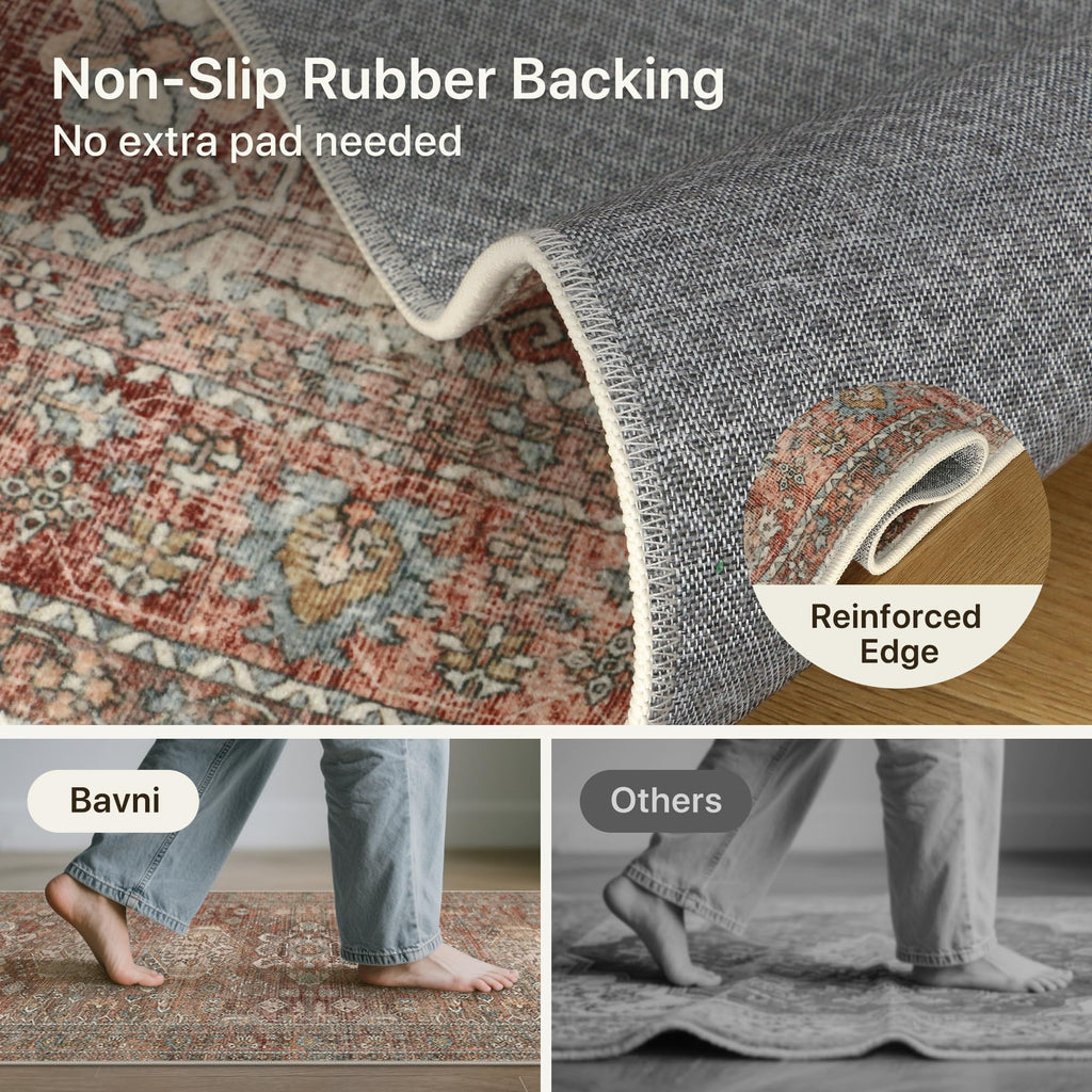 3x12 Hallway Runner Rug, Non Slip Washable, Brick