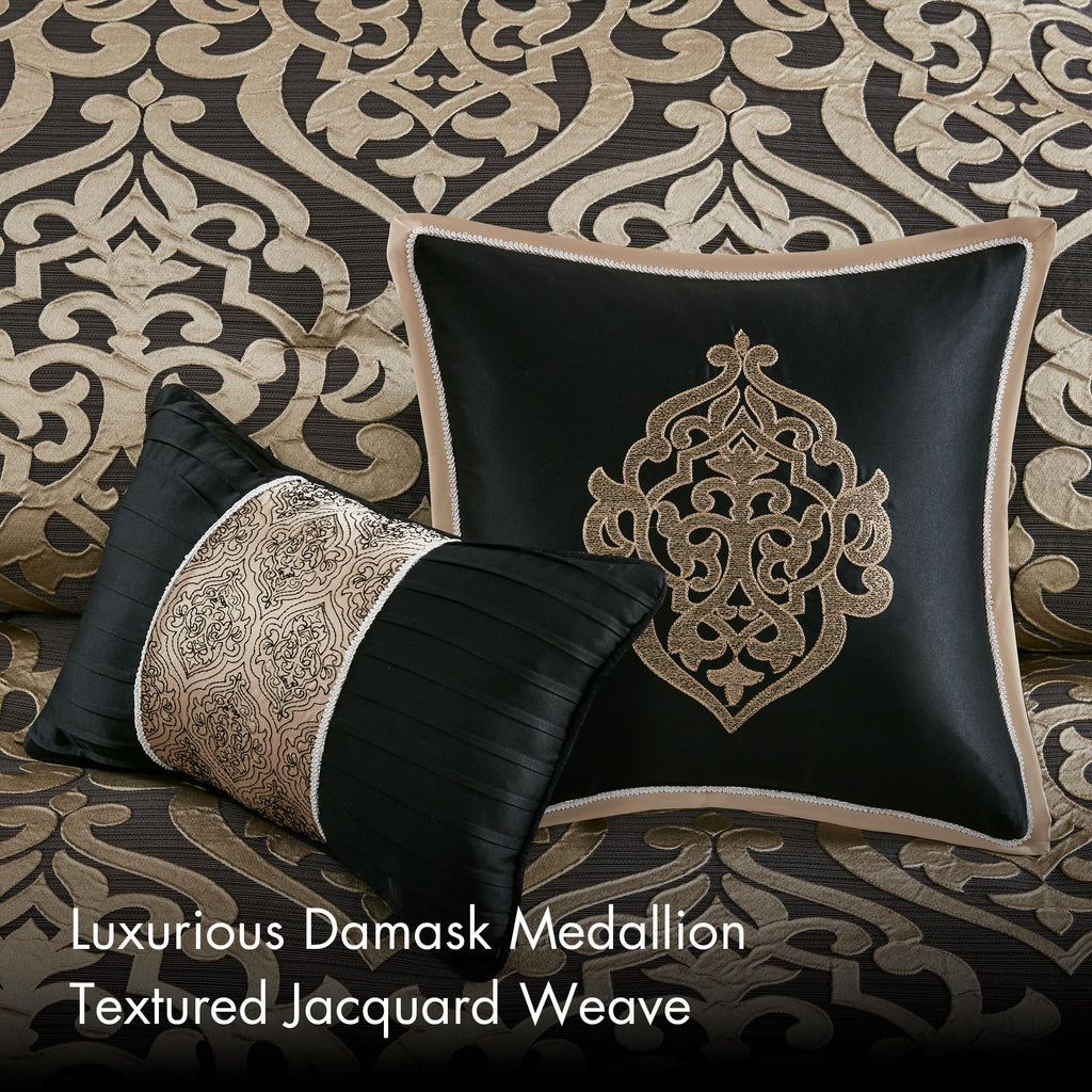 Damask Medallion Jacquard Comforter Set, 8PC King Bedding Set