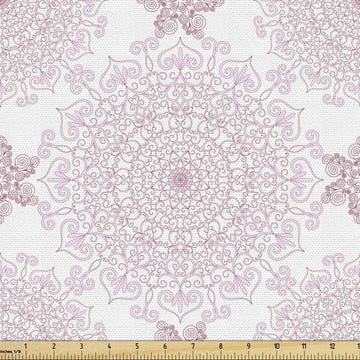 Purple Mandala Fabric by The Yard, Victorian Damask Style Vintage Pattern with Rococo Effect Print, Decorative Fabric