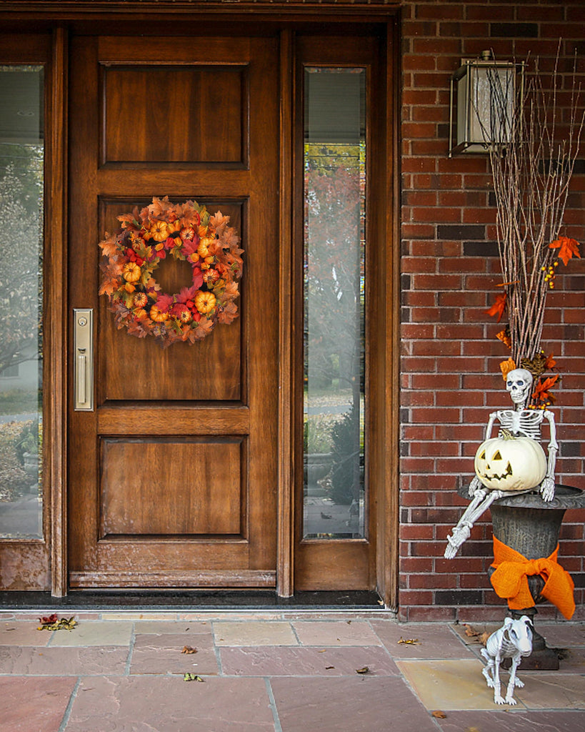 Thanksgiving Fall Wreath for Front Door 24 Inch Pumpkins Autumn Wreaths