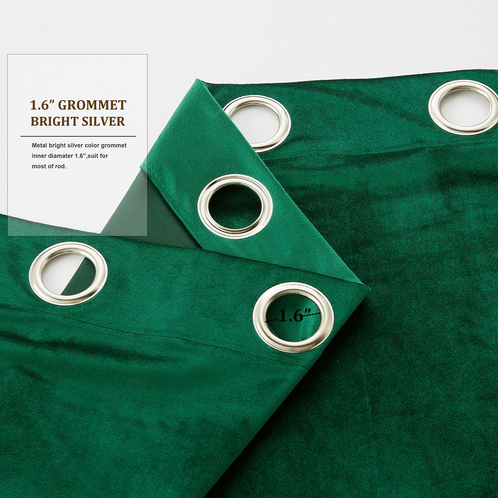 Velvet Green Grommet Blackout Curtains 84 inch Length