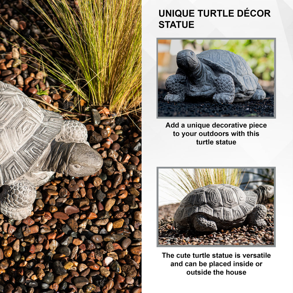 16.1 in. L Grey Polystone Walking Turtle Statue, Indoor Outdoor Garden, Yard, Patio and Living Room Decorative
