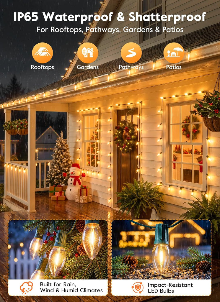 C9 Christmas Lights Outdoor, 100FT 50 Clear LED Bulbs, Warm White