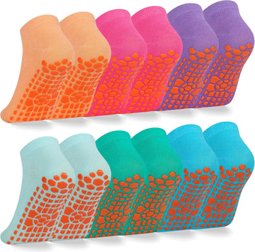 Kids Non Slip Trampoline Socks 6 Pairs, Kids Grip Ankle Socks, Athletic Sock for Boys Girls