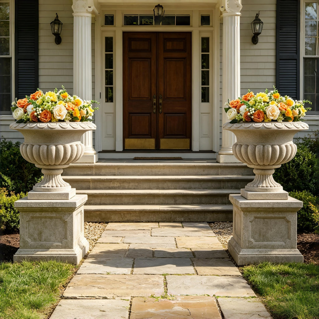 20" H Large Roman Urn Planter, Lightweight Weatherproof Plastic Flower Pot
