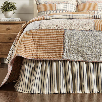 Vintage Country Farmhouse Kaila Gathered Blue Stripe Queen Bed Skirt 60x80x16