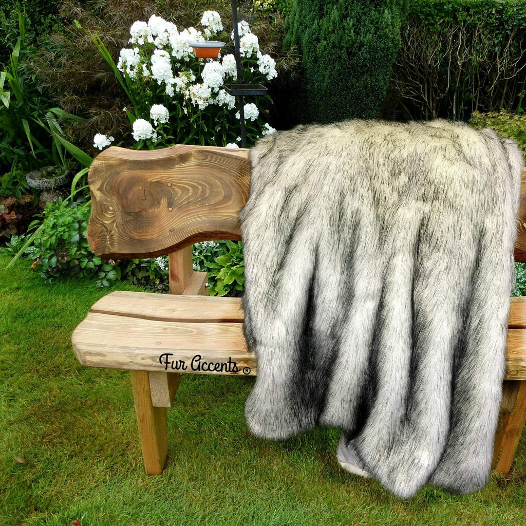 Arctic Fox Throw Blanket, White with Black Tips, Luxury Faux Fur, Bedspread, Comforter, Coverlet, Duvet, Luxury Fur