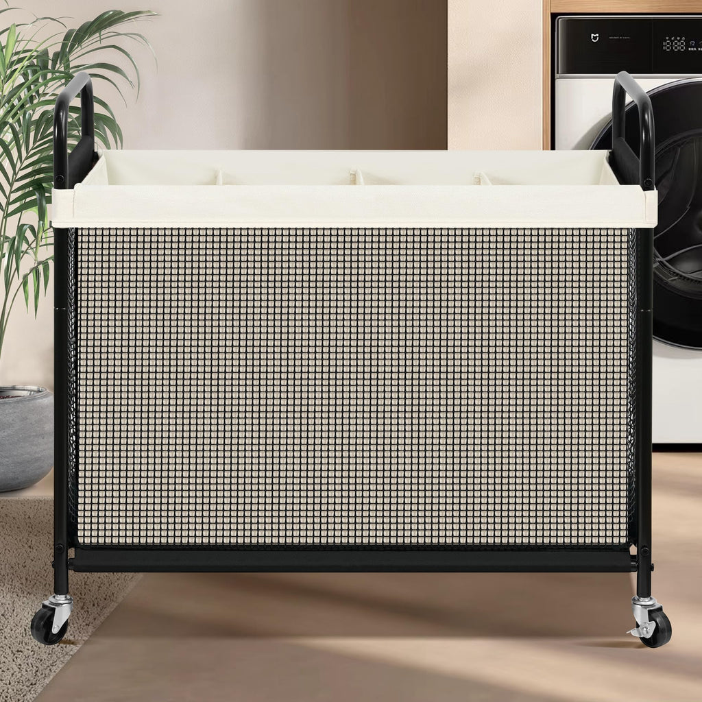 Laundry Hamper 4 Section, 140L Rolling Laundry Sorter Cart with Removable and Washable Liner Bag, Clothes Hamper with