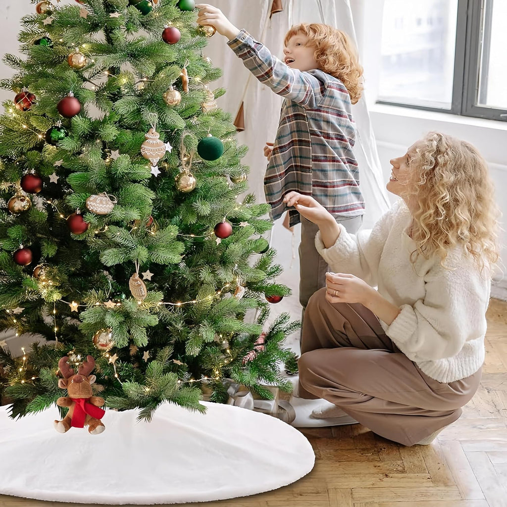 60 Inch White Christmas Tree Skirt,White Faux Fur Christmas Tree Skirt Xmas Decorations Christmas Party Christmas