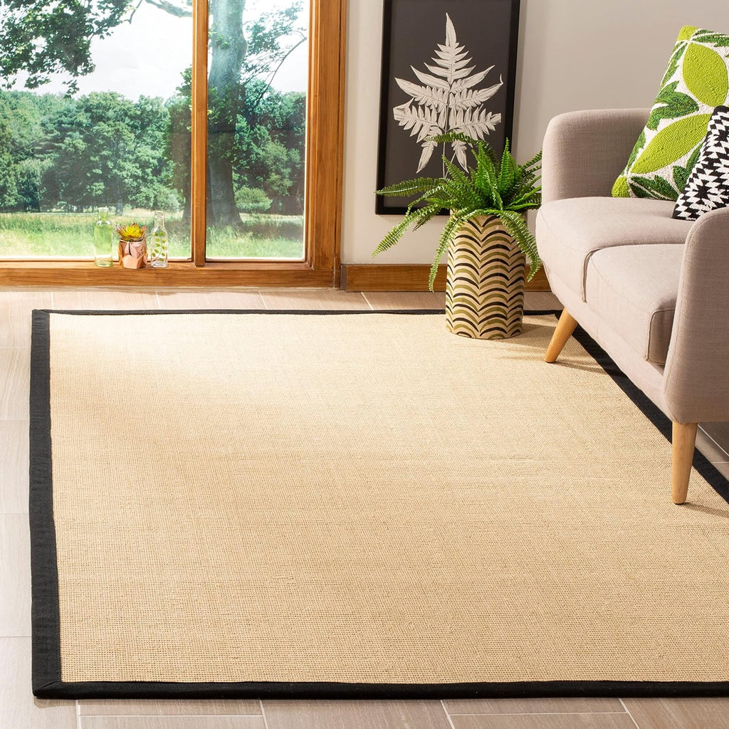 Natural Fiber Collection Area Rug - 6' Square, Sage & Brown, Border Sisal Design, Easy Care, Ideal for High Traffic