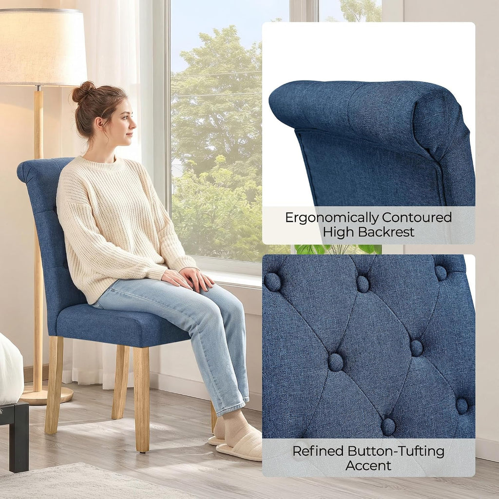 Dining Chairs Set of 2 Fabric Upholstered Dining Room Chairs with Button Tufted High Back and Solid Wood Legs for