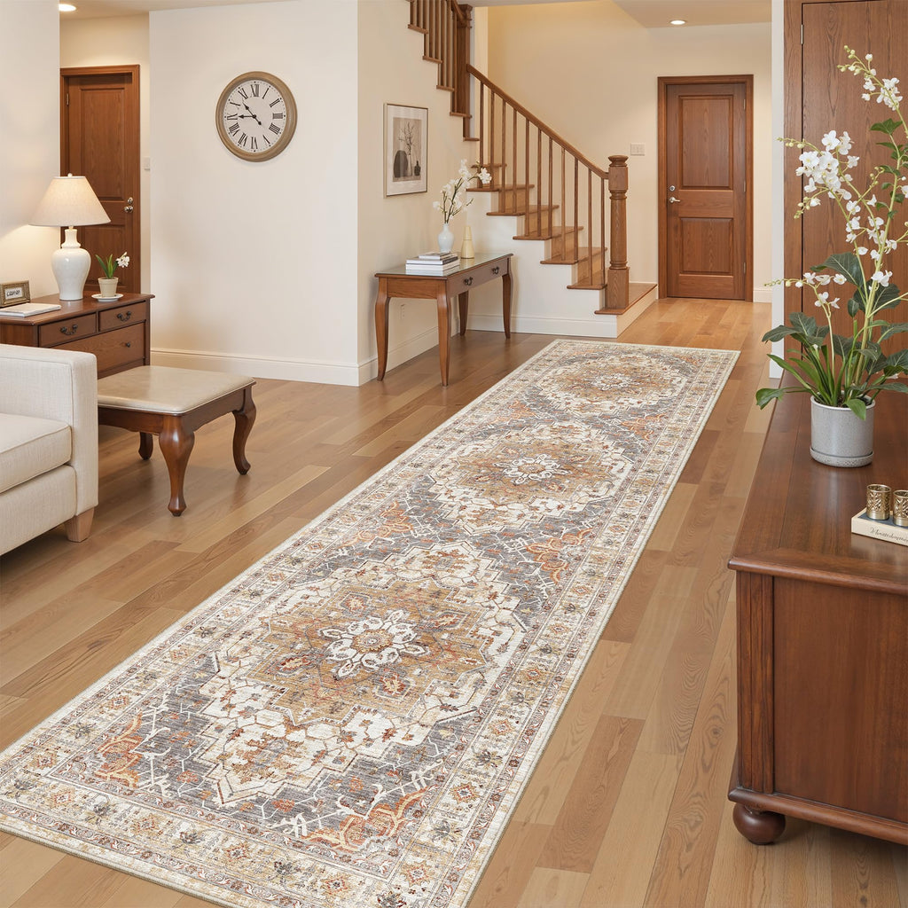 2'6"x10' Runner Rug Washable Non Slip Kitchen Rug Brown