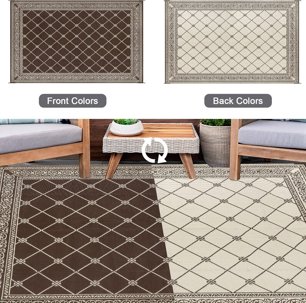 Outdoor Rugs s Clearance Brown Camping Rug for RV Outside, Reversible Waterproof Plastic Straw Rug Large Outdoor