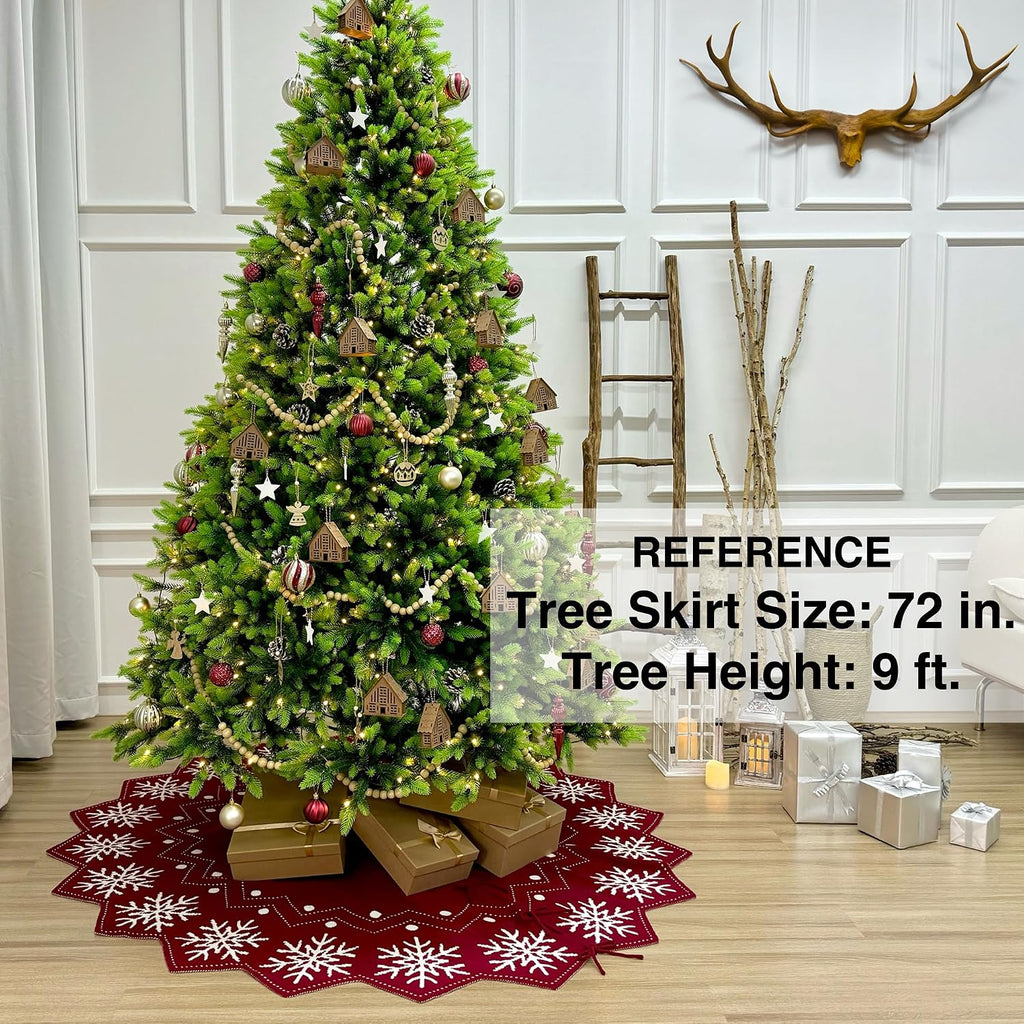 72-Inch Reversible Knit Tree Skirt with Christmas Star-Inspired Pointed Edge Border and Lace-Up Closures, Machine