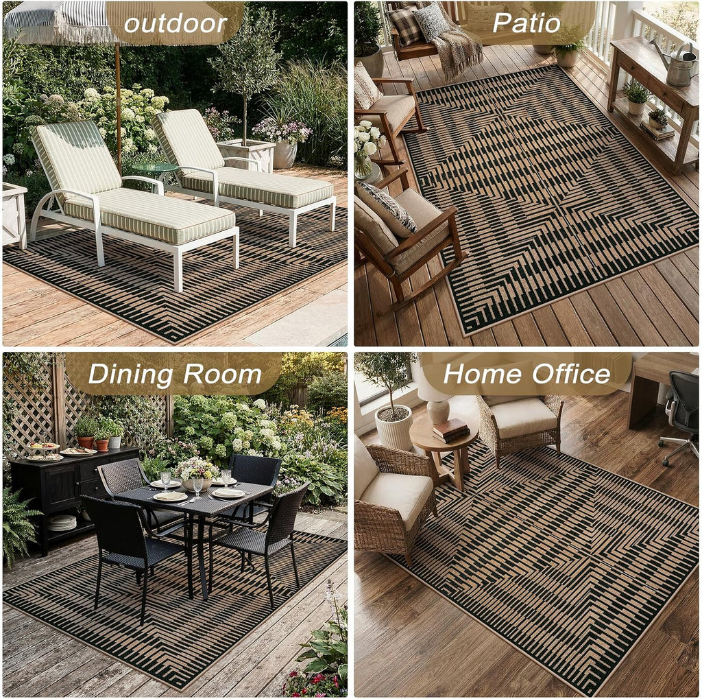 Easy Jute Indoor Outdoor, Washable Striped Area Rug Non Slip