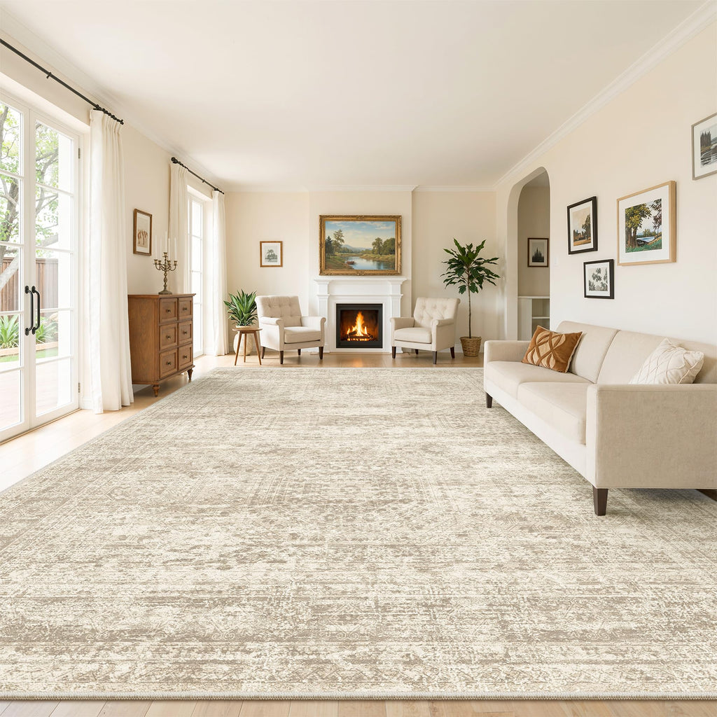 Area Rugs Washable Rug Non-Slip Beige